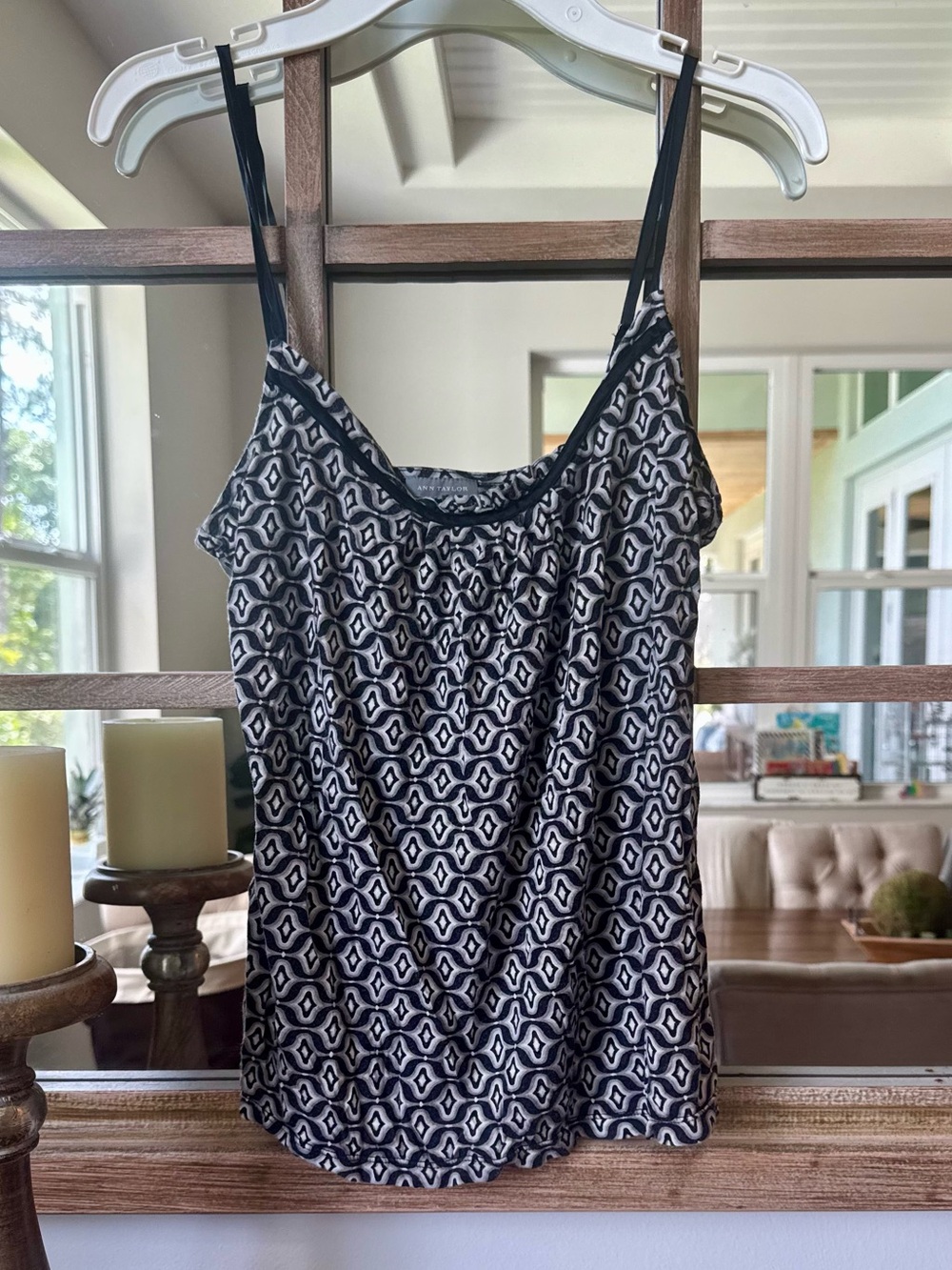 Ann Taylor Black and White Geometric Camisole